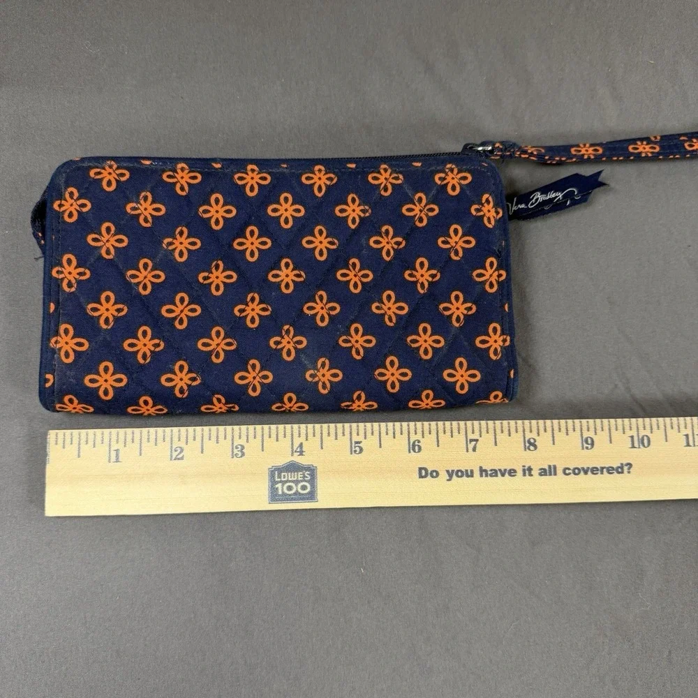 Vera Bradley Front Zip Wristlet Clutch Handbag Orange Blue Mini Concerto‎ EUC